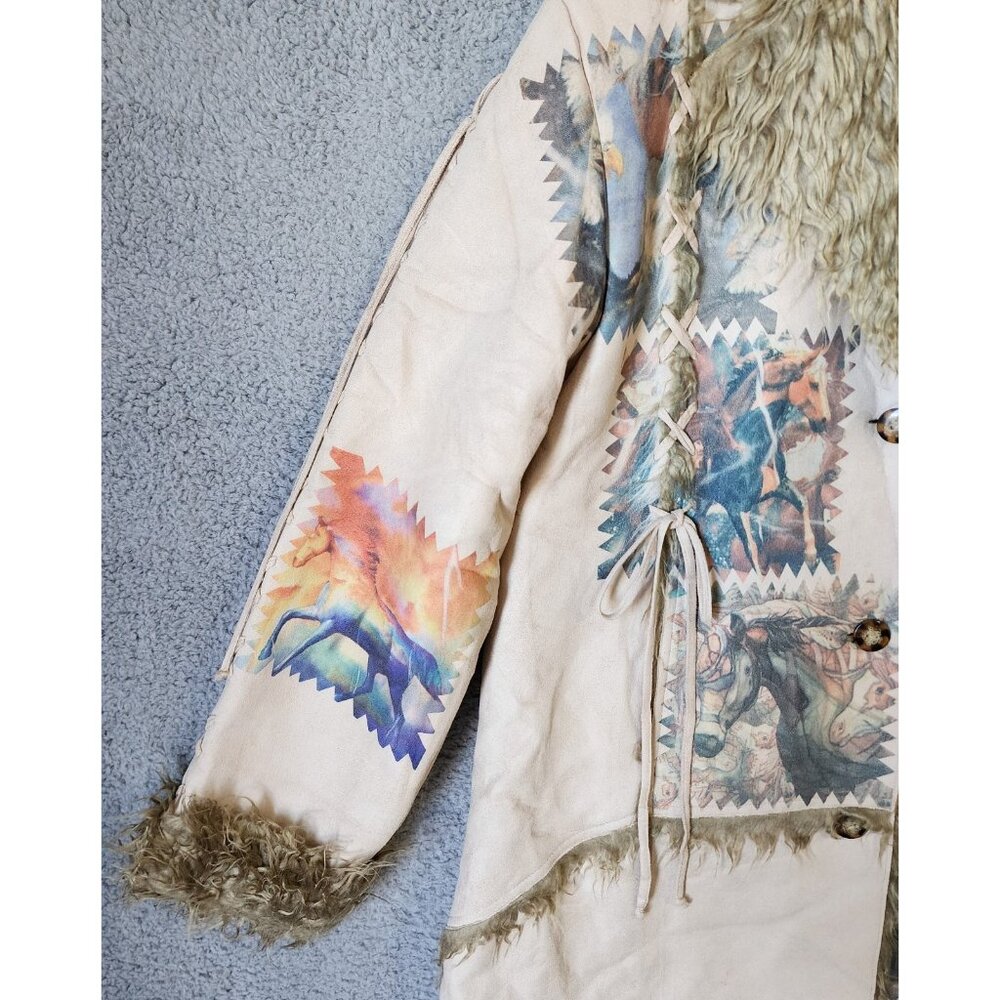 Trail of Painted Ponies Women's XL Long Jacket Faux Suede‎ Fur Lined Stitched - Picture 4 of 11